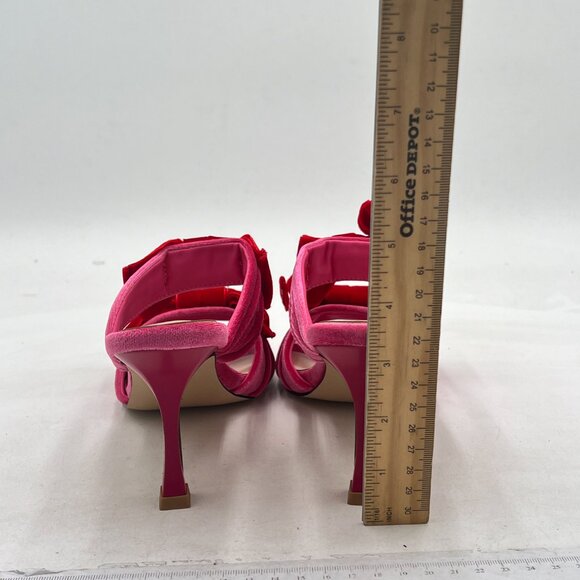 FSJ Pink Velvet Two Bows Open Toe Mules Stiletto High Heel Slip On Party Shoes - Picture 5 of 8